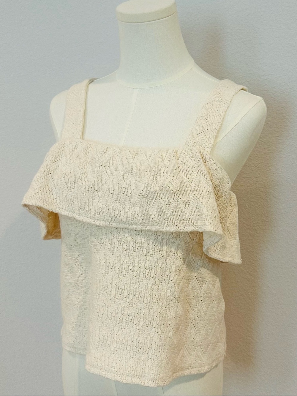 Madewell 100% Cotton Cream Ruffle Knit Cami Top Summer Cottagecore Y2K